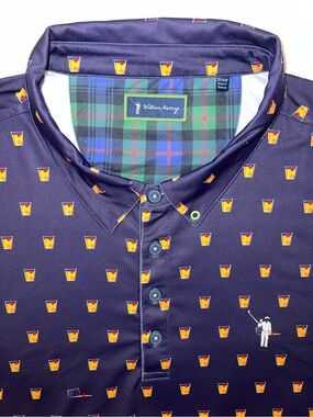 William Murray Old Fashioned Men’s 2XL Navy Blue Gold Red Performance Polo